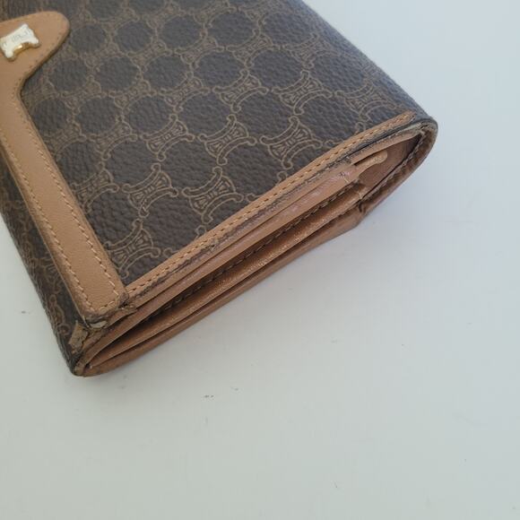 Celine Vintage Envelope Leather Large Wallet Macadam Brown Kisslock Long Logo - Picture 10 of 10